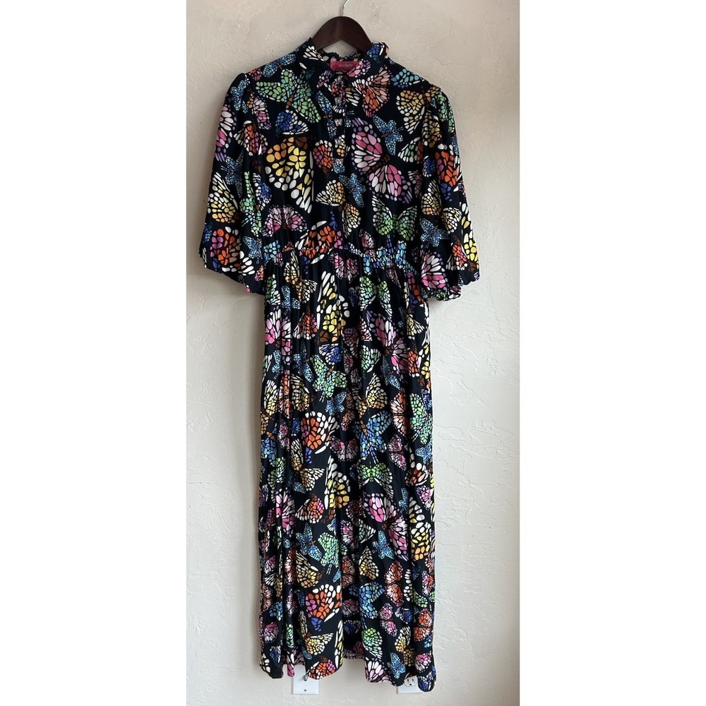 Black Maxi Dress with Multicolor Butterfly Print